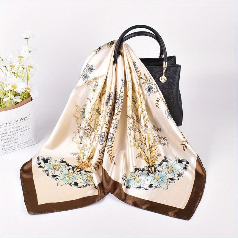 Vintage Flower Print Bandana Silk Square Scarf Windproof Head Wrap