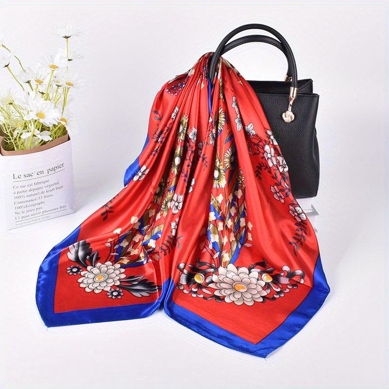 Vintage Flower Print Bandana Silk Square Scarf Windproof Head Wrap