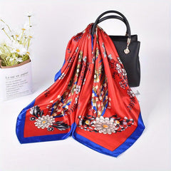 Vintage Flower Print Bandana Silk Square Scarf Windproof Head Wrap