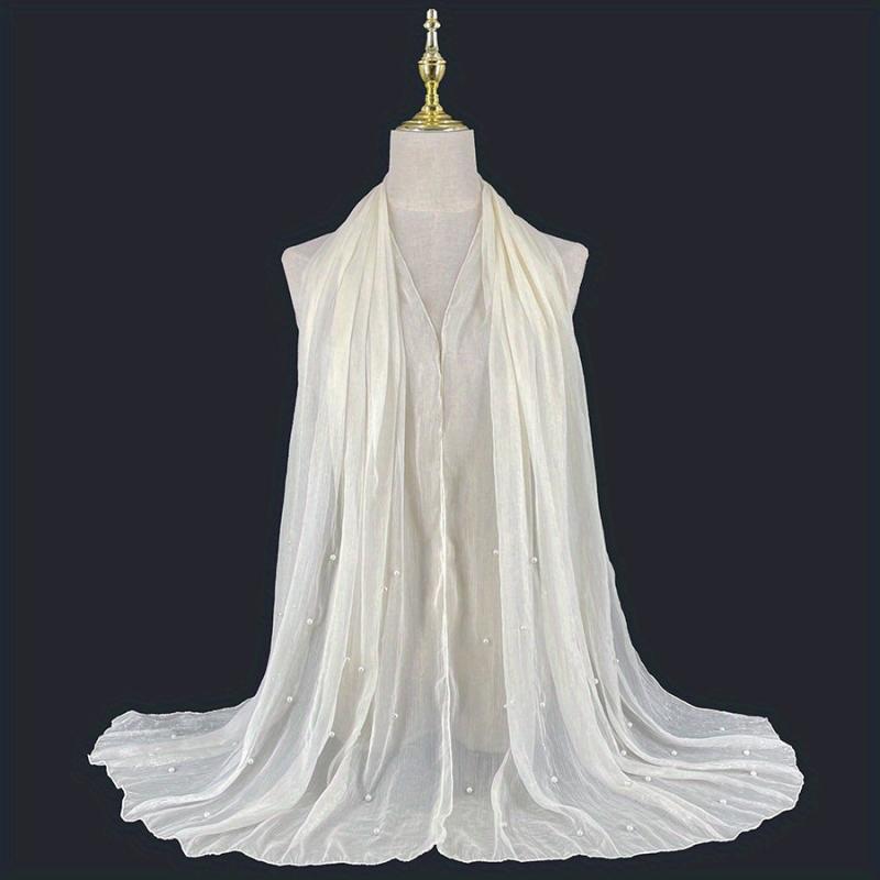 Boho Chiffon Scarf with Pearls Solid Shawl Thin Long Beach Towel