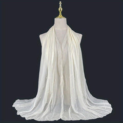 Boho Chiffon Scarf with Pearls Solid Shawl Thin Long Beach Towel