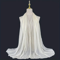Boho Chiffon Scarf with Pearls Solid Shawl Thin Long Beach Towel