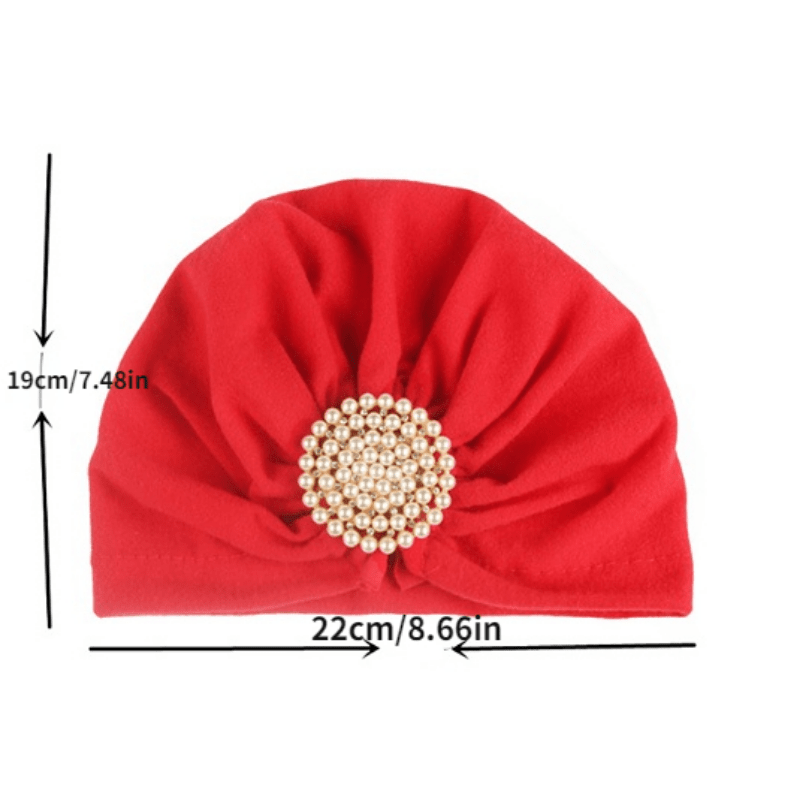 Faux Pearl Decor Turban Cap Candy Pleated Head Wrap Casual Headscarf Hijab