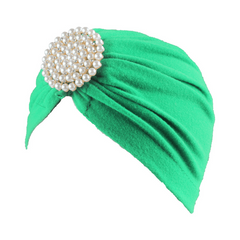 Faux Pearl Decor Turban Cap Candy Pleated Head Wrap Casual Headscarf Hijab