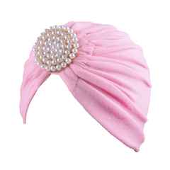 Faux Pearl Decor Turban Cap Candy Pleated Head Wrap Casual Headscarf Hijab