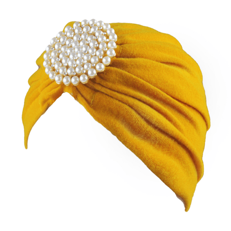 Faux Pearl Decor Turban Cap Candy Pleated Head Wrap Casual Headscarf Hijab