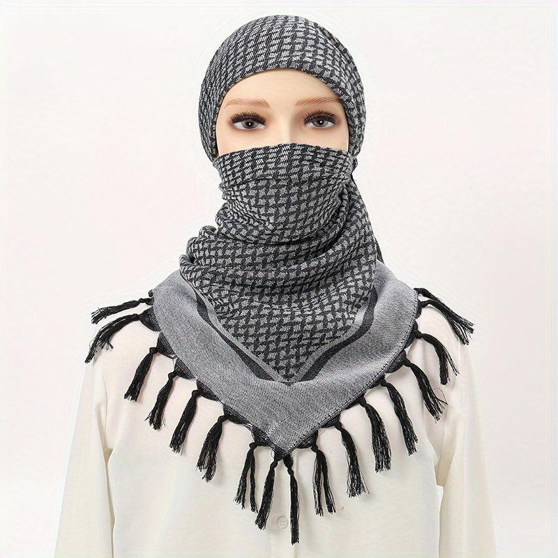 Tactical Desert Scarf Arab Scarf Wrap Head Neck Sunscreen Wrap Tassel