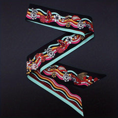 Twill Satin Scarf Female Long Ribbon Necktie French Flower Wave Hairband