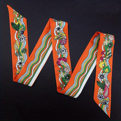 Twill Satin Scarf Female Long Ribbon Necktie French Flower Wave Hairband