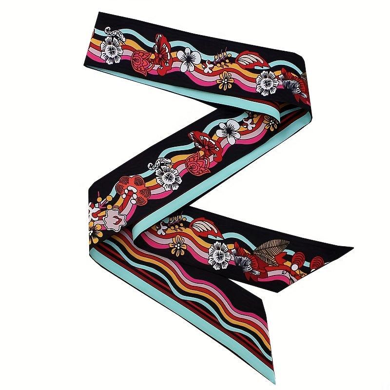 Twill Satin Scarf Female Long Ribbon Necktie French Flower Wave Hairband