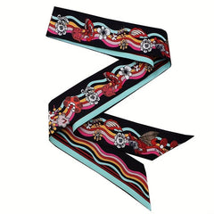 Twill Satin Scarf Female Long Ribbon Necktie French Flower Wave Hairband