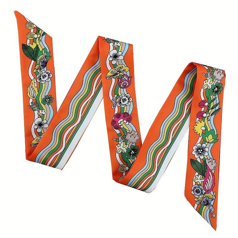 Twill Satin Scarf Female Long Ribbon Necktie French Flower Wave Hairband