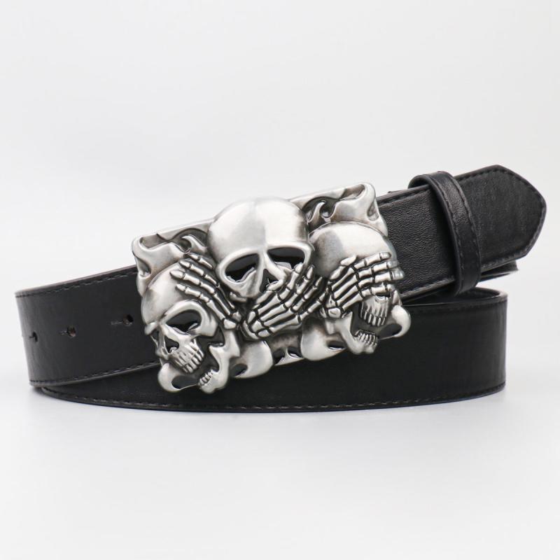 Men's Personality Skull Smooth Buckle PU Belt