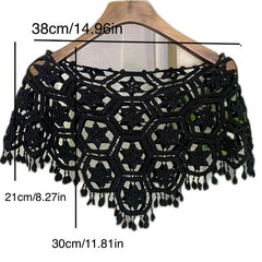 Vintage Hollow Out Tassel Shawl & Breathable Wrap