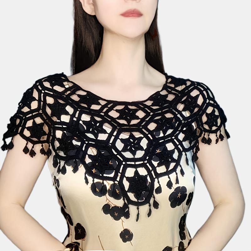 Vintage Hollow Out Tassel Shawl & Breathable Wrap