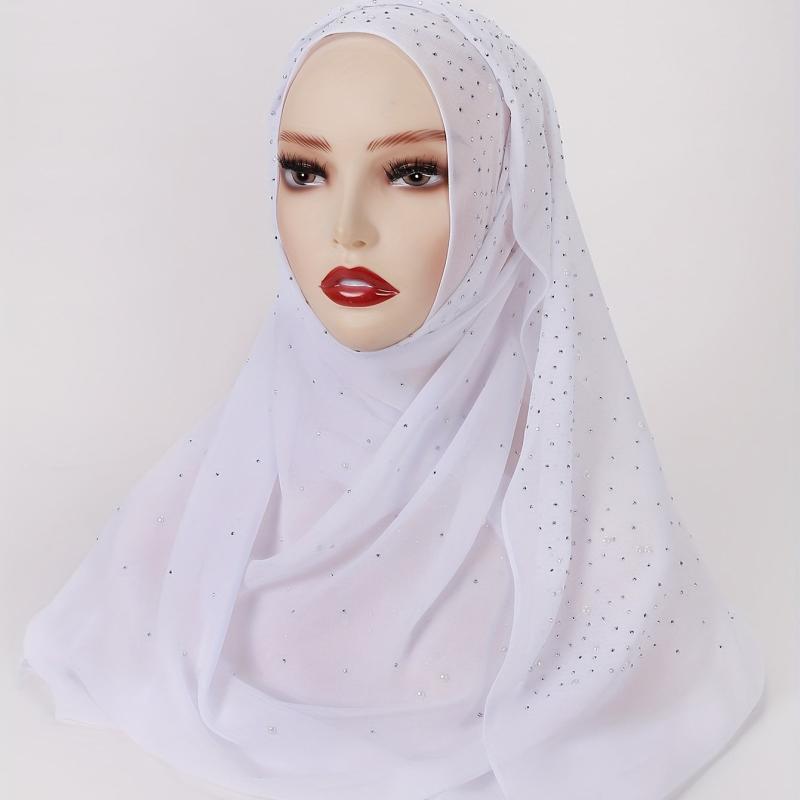 Rhinestone Hot Stamping Chiffon Scarf Solid Hijab Turban Classic Shawl