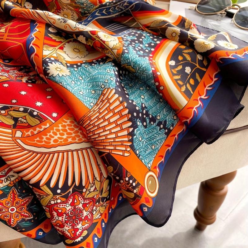 Boho Birds Floral Print Bandana Vintage Square Scarf Satin Shawl
