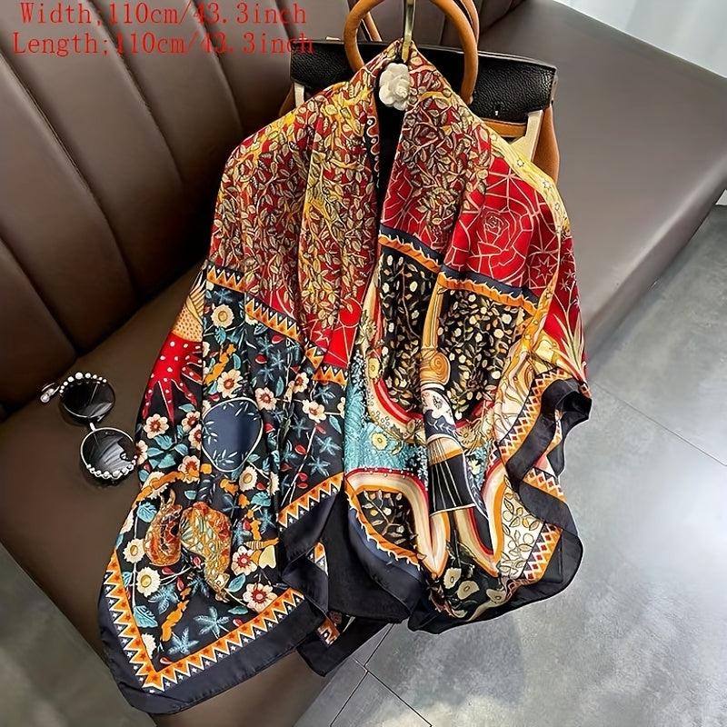 Boho Birds Floral Print Bandana Vintage Square Scarf Satin Shawl
