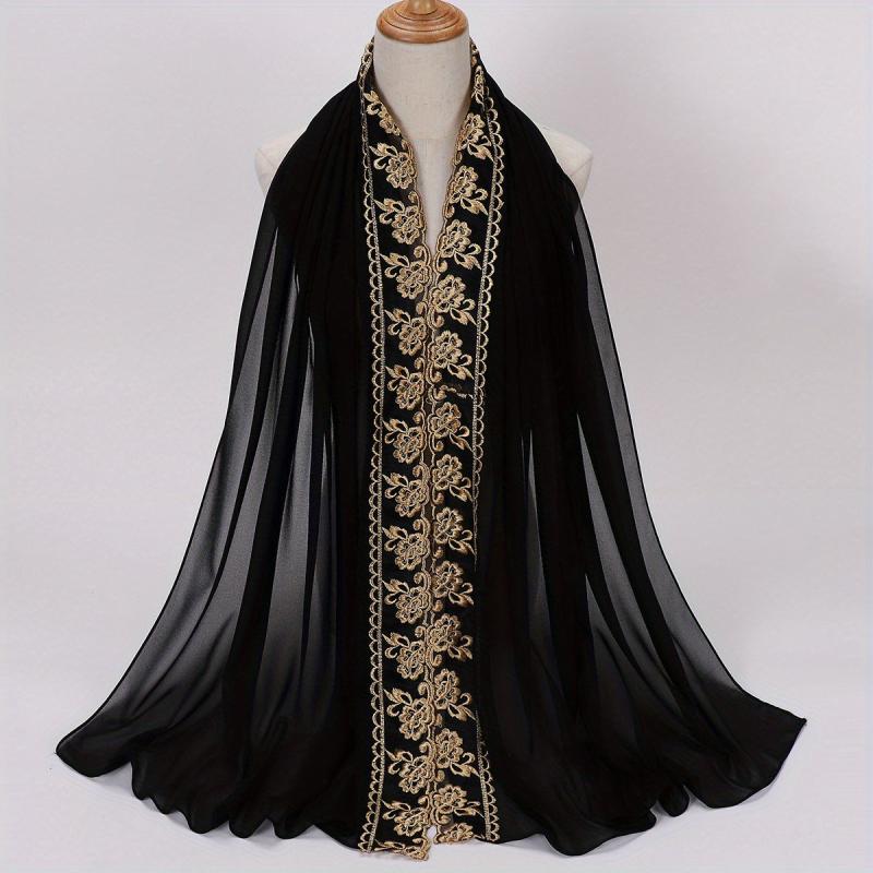 Flower Embroidery Chiffon Scarf Lace Hijab Thin Breathable Shawl Women Headscarf