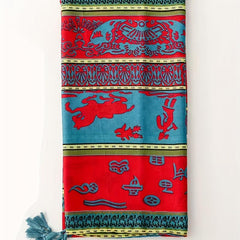 Horses Printed Scarf Retro Striped Fringed Shawl Long Sunscreen Bandana