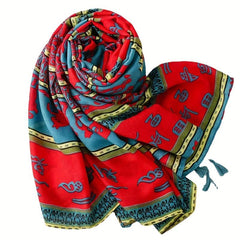 Horses Printed Scarf Retro Striped Fringed Shawl Long Sunscreen Bandana
