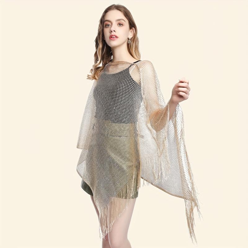 Mesh Shawl Sunscreen Tassel Wrap for Women