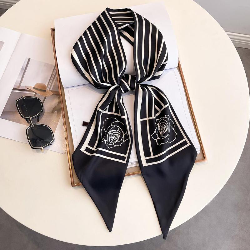 Silk Twilly Scarf Satin Neckerchief Women's Hair Ribbon Bag Wrap