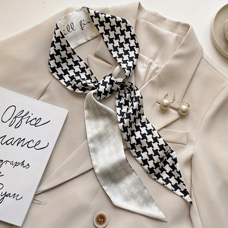 Geometric Print Skinny Scarf Silk Block Ribbon Necktie Neckerchief