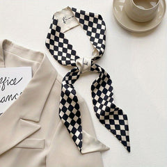 Geometric Print Skinny Scarf Silk Block Ribbon Necktie Neckerchief