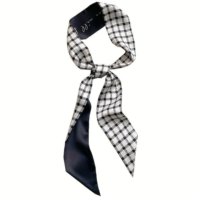 Geometric Print Skinny Scarf Silk Block Ribbon Necktie Neckerchief