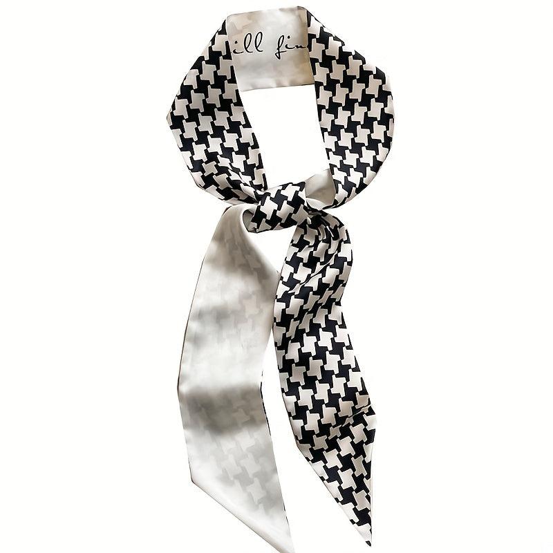 Geometric Print Skinny Scarf Silk Block Ribbon Necktie Neckerchief