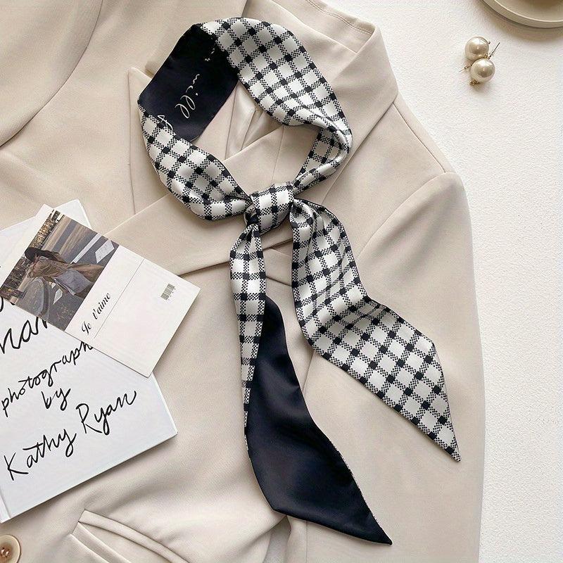 Geometric Print Skinny Scarf Silk Block Ribbon Necktie Neckerchief