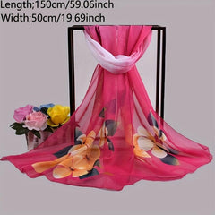 Yellow Flower Print Chiffon Scarf Vintage Thin Shawl