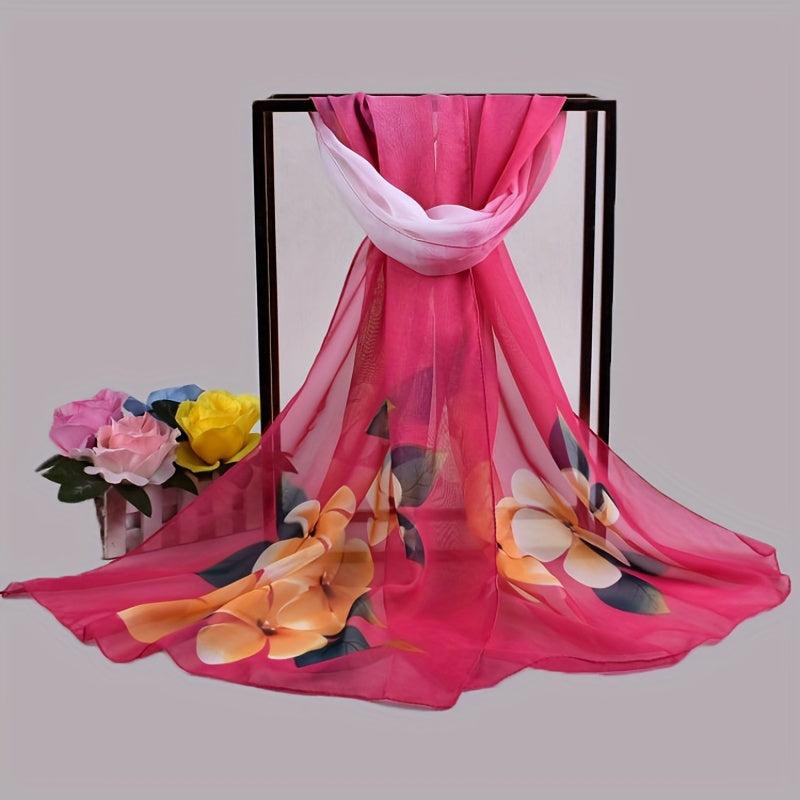 Yellow Flower Print Chiffon Scarf Vintage Thin Shawl