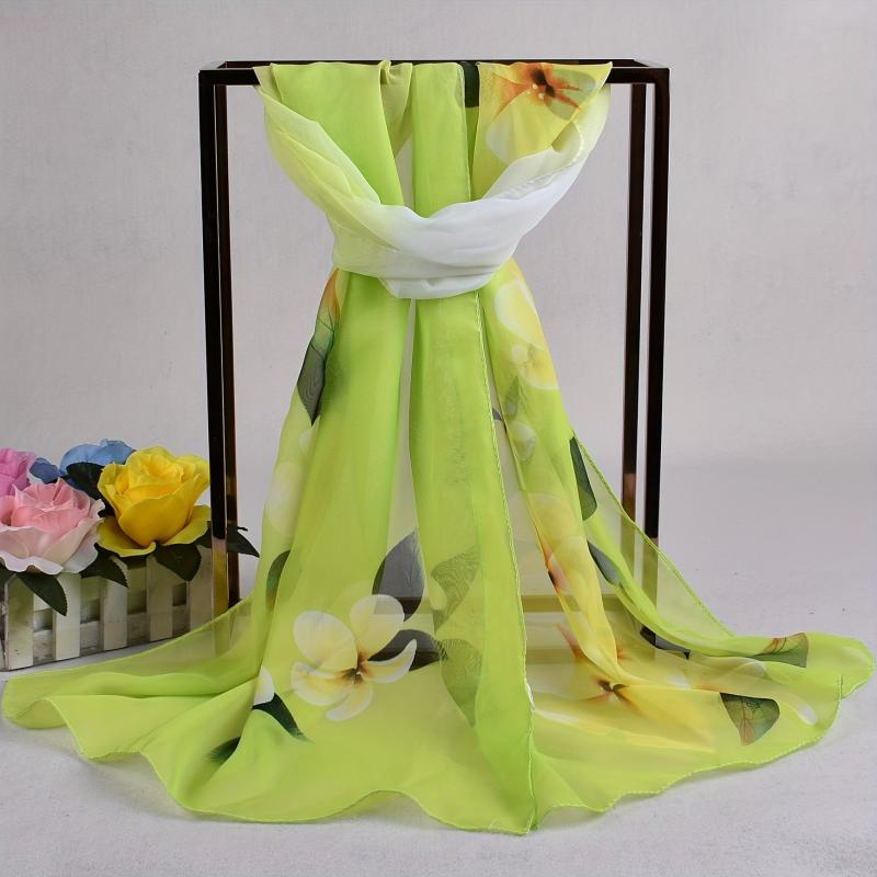 Yellow Flower Print Chiffon Scarf Vintage Thin Shawl