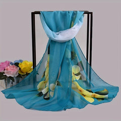 Yellow Flower Print Chiffon Scarf Vintage Thin Shawl