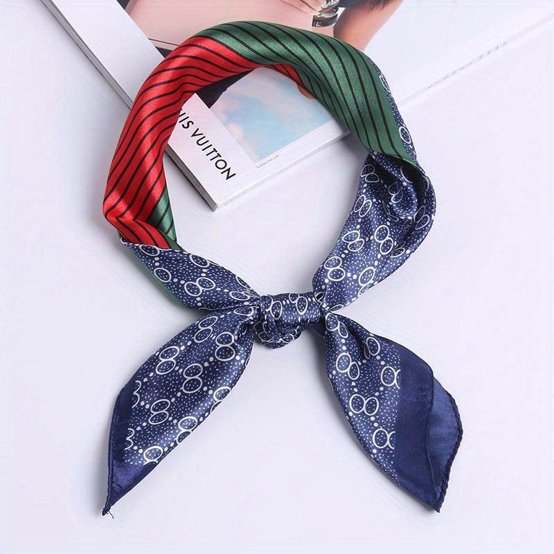 Block Print Square Scarf Satin Neckerchief Bandana Women Head Wrap