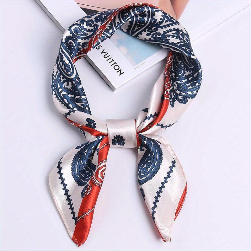 Block Print Square Scarf Satin Neckerchief Bandana Women Head Wrap