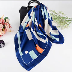 Block Print Square Scarf Satin Neckerchief Bandana Women Head Wrap