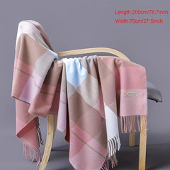 Plaid Tassel Scarf Classic Block Warm Shawl Windproof Couple Headwrap