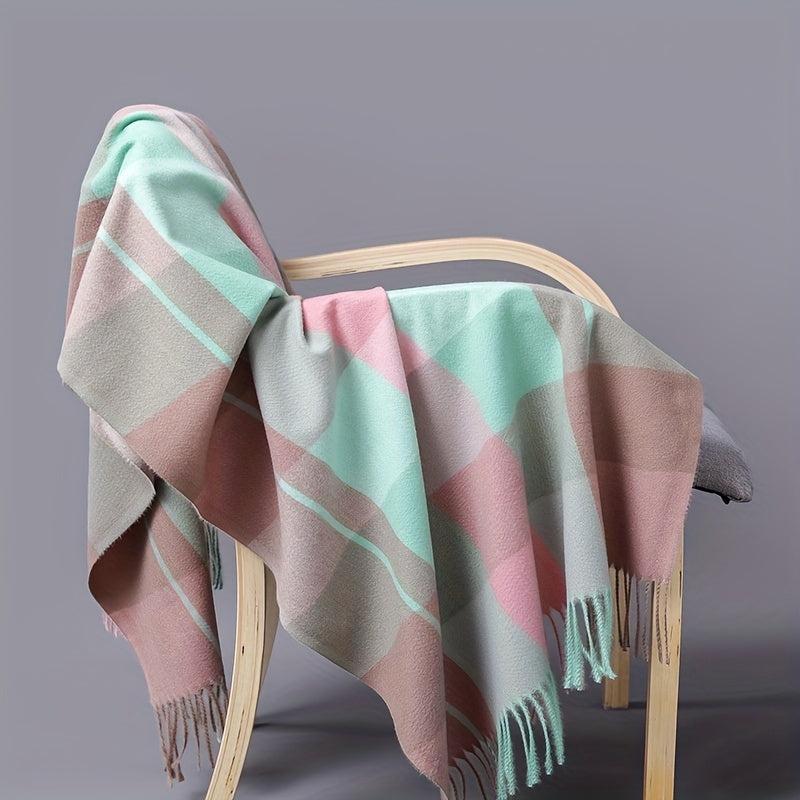 Plaid Tassel Scarf Classic Block Warm Shawl Windproof Couple Headwrap