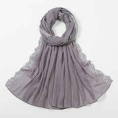 Plain Bubble Chiffon Hijab Scarf For Women Pearls Eid Turban