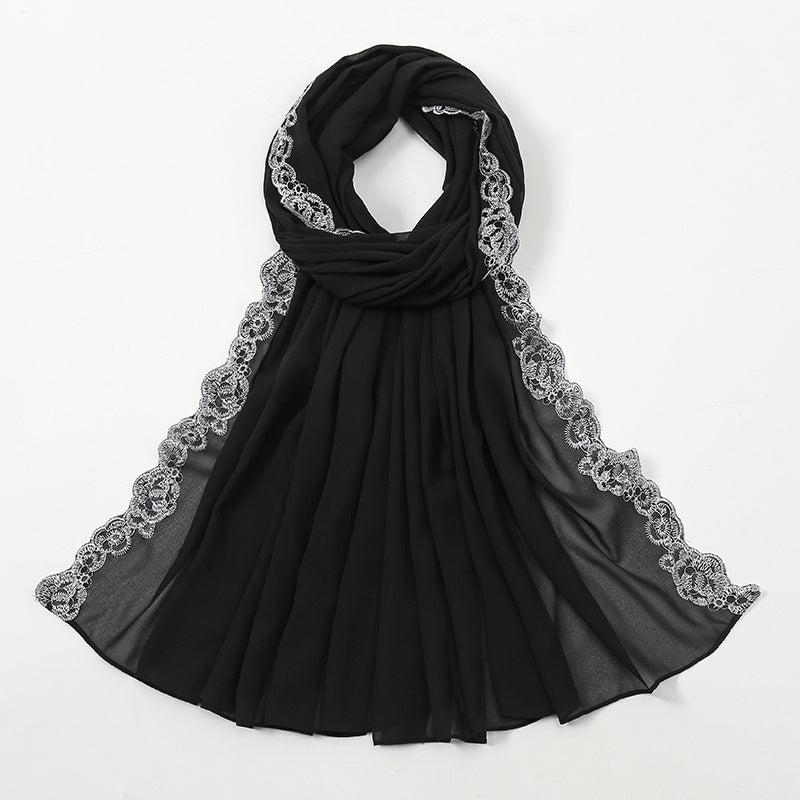 Plain Bubble Chiffon Hijab Scarf For Women Pearls Eid Turban