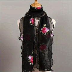 Ruffles Rose Embroidered Scarf Double Layer Gauze Head Wrap