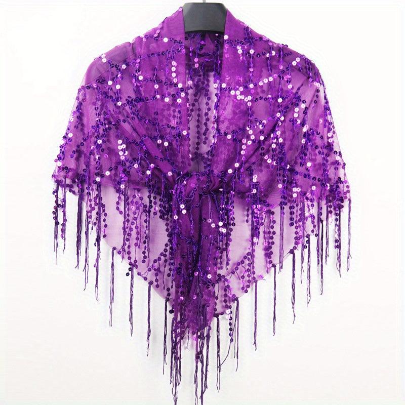 Sequin Sparkly Shawl Triangle Scarf Bright Candy Tassel Cape Women Glitter Scarf