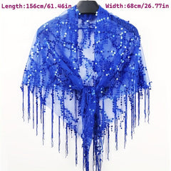 Sequin Sparkly Shawl Triangle Scarf Bright Candy Tassel Cape Women Glitter Scarf