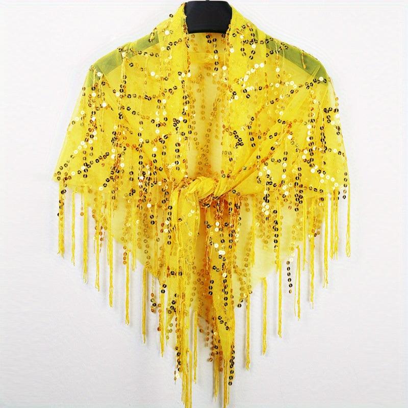 Sequin Sparkly Shawl Triangle Scarf Bright Candy Tassel Cape Women Glitter Scarf