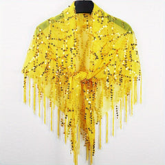 Sequin Sparkly Shawl Triangle Scarf Bright Candy Tassel Cape Women Glitter Scarf