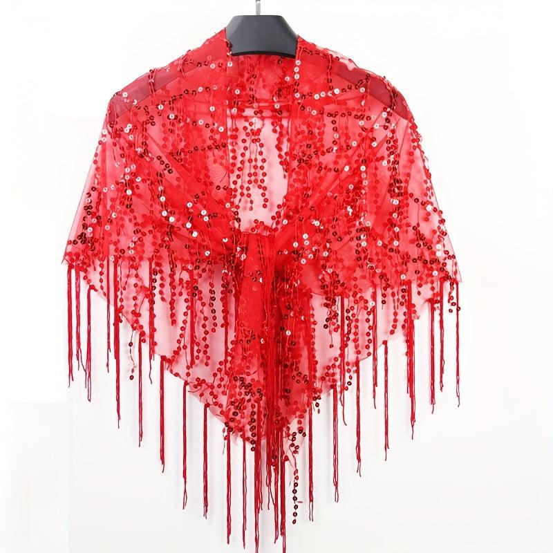 Sequin Sparkly Shawl Triangle Scarf Bright Candy Tassel Cape Women Glitter Scarf
