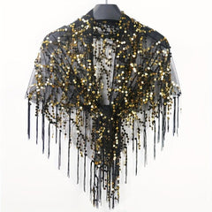 Sequin Sparkly Shawl Triangle Scarf Bright Candy Tassel Cape Women Glitter Scarf